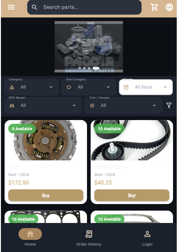 Parcha Rasan application showing BYD spare parts